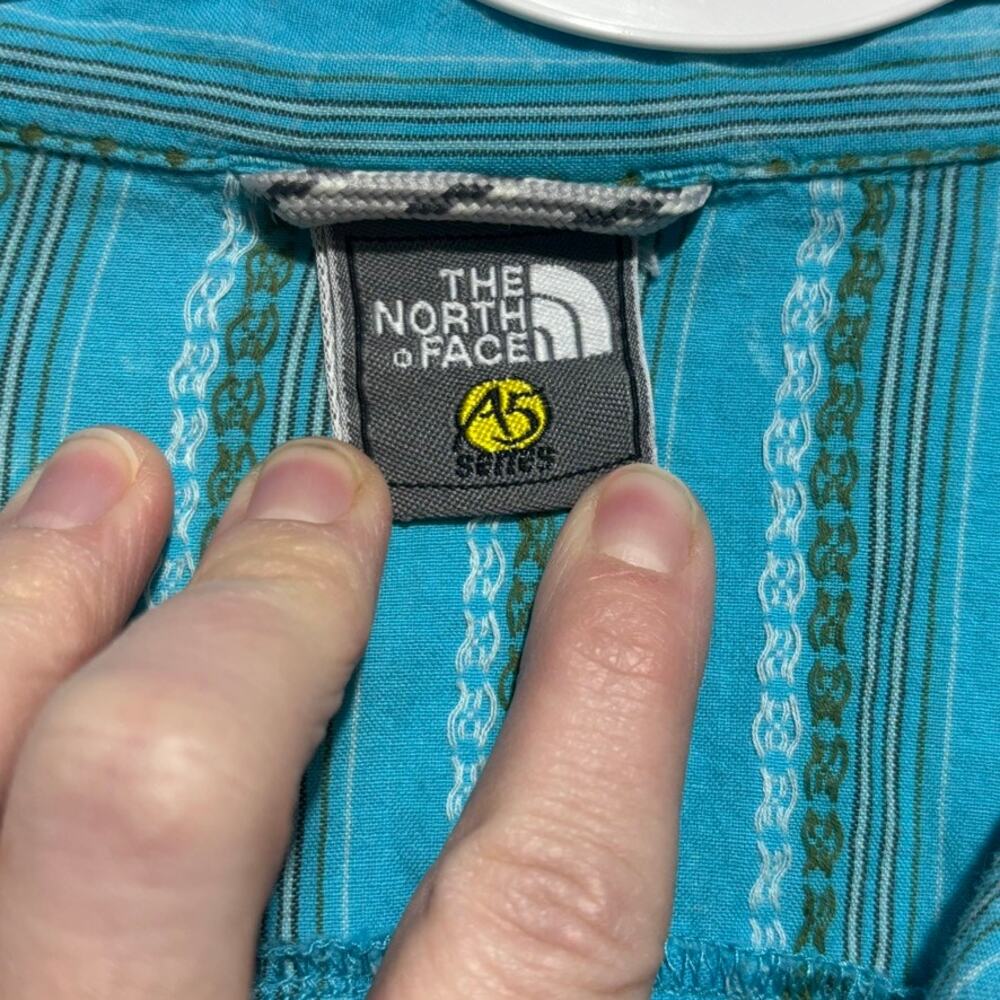 Vintage The North Face A5 Series Kids Teal Stripe Button-Up Shirt Youth Size L - Picture 5 of 9
